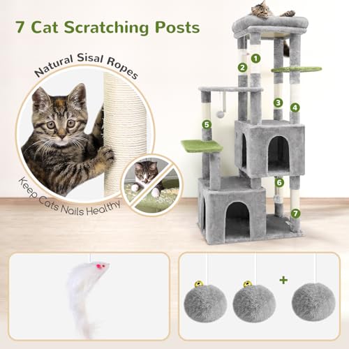 Image of Globlazer Cat Tower for Indoor Cats, Heavy Duty Cat Trees for Large Cats Adult Big Cats Maine Coon Cat Tree Tower with Scratching Post, Extra Large Top Perch, Cat Condos, F61, Light Grey, 61inch