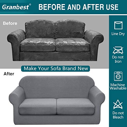 Granbest 3 Piece Premium Water-Repellent Couch Slipcover For 2 Cushion Couch Super Soft Loveseat Sofa Covers High Stretch Separate Cushion Couch Covers For Dogs Furniture Cover (Medium, Light Gray) #TOP4