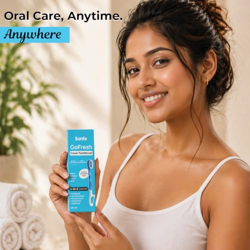 Image of Sanfe GoFresh 5-in-1 Travel Toothbrush - Pack of 5 | Lightweight & Easy to Handle | Compact & Hygienic Design