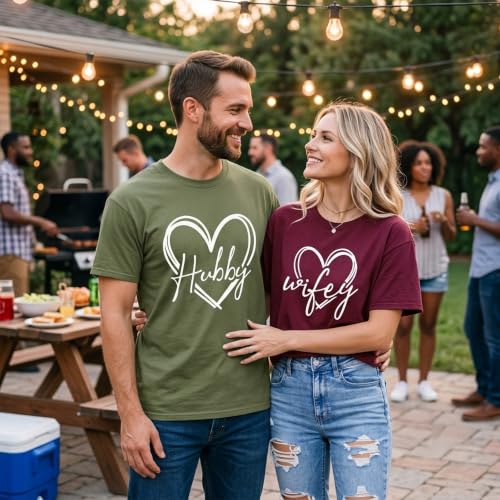 Image of Anniversary Matching Shirts, for Couple, Heart Design T-Shirt Set, Wedding Present, Honeymoon Outfit