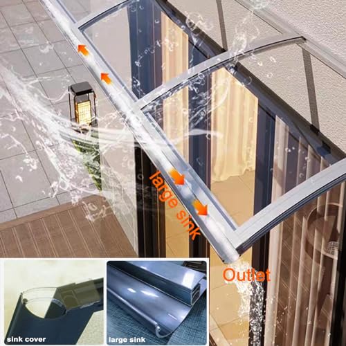 Auvent de porte en polycarbonate transparent et aluminium 65x240 - 5