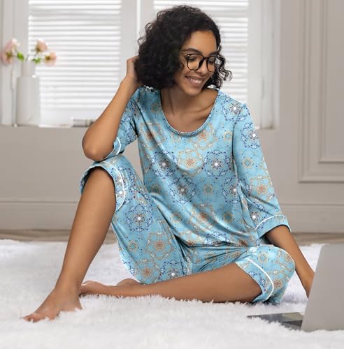 Image of PrinStory Womens Pajama Sets Capri Pjs Soft Lounge Sets XS-4XL