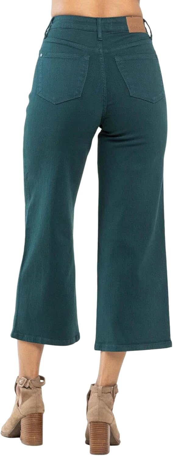 Judy Blue Hailey Women's Tummy Control High Waisted Cropped Wide Leg Jeans (US, Numeric, 5, Regular, Regular, Teal, Regular)