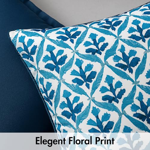 Image of MIULEE Pack of 2 Decorative Outdoor Waterproof Throw Pillow Covers Flower Print Chic Boho Accent Pillow Covers for Square Garden Patio Cushion 18x18 Inch, Navy Blue