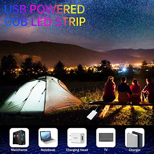 Image of USB COB LED Strip Lights 4.92ft /1.5m,5V 480LEDs 1200lm Dimmable COB LED Light Strip 3000K Warm White CRI90 USB TV Backlight,Flexible Under Cabinet Tape Light for Bedroom,Kitchen,Home DIY Lighting