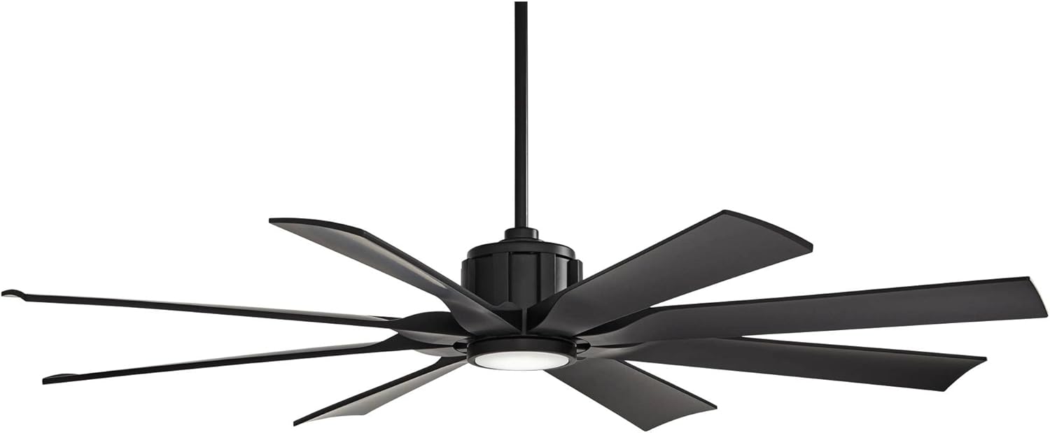 Possini Euro Design 60" Defender Modern Large Indoor Outdoor Ceiling Fan with LED Light Remote Control Matte Black Damp Rated for Patio Exterior House Home Porch Gazebo Garage Barn