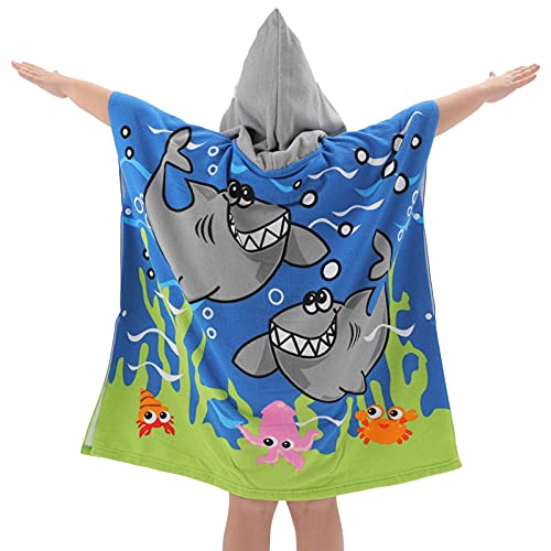 Image of NovForth Kids Beach Towel for Boys Girls, Shark Hooded Bath Towel Wrap, Toddler Pool Towel with Hood
