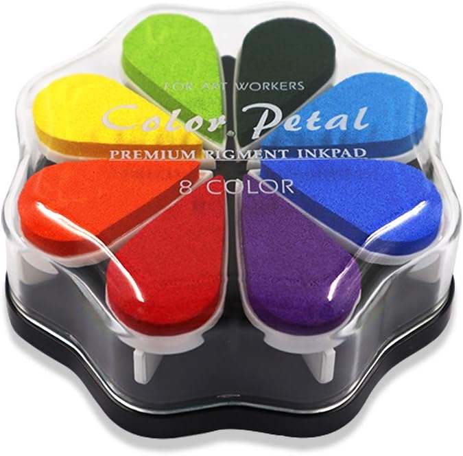 Product image of 8 Colors Petal Shape Craft Ink Pad Stamps Partner DIY Color, Finger Ink Stamp Pads for Kids, Rainbow Rubber Pad for Card Making, Scrapbook, Painting