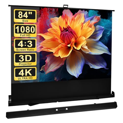 84 inch Portable Projector Screens Indoor Outdoor Projector Screen 4:3 4K HD Outdoor Movie Screen, Lightweight and Retractable for Home Cinema Backyard Movie Night, Meeting Presentation