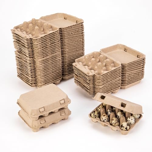 CINPIUK 50 Pack Quail Egg Cartons 3x4 Style Paper Pulp Quail Egg Trays Sturdy & Reusable Quail Egg Holder 12 Count Dozen Quail Egg Storage Tray for Farmers Home Use & Transport