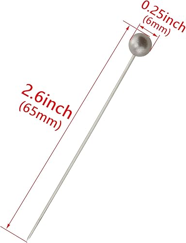 Miniatura 2 de HJ Garden 1 caja de 100 piezas de agujas de 0.236 x 2.394 pulgadas, alfileres de cabeza de perla, alfileres rectos para coser manualidades,