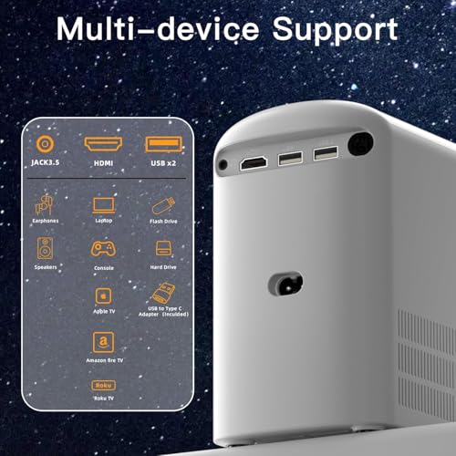 SCREENMAX C7 Mini Beamer WiFi Bluetooth, 1080P Unterstützt Video Beamer Elektronischer Fokus Trapezkorrektur, Handy Projektor Heimkino Kompatibel mit iPhone/Android/Laptop/TV Stick