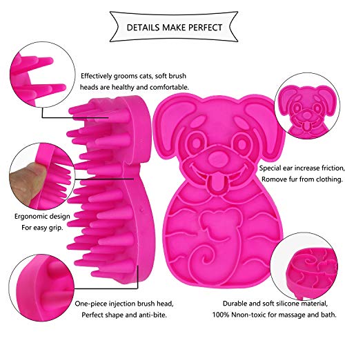 Groom-BrushMassag-Brush-for-Dogs-Cats-Small-Animals-and-Pets-with-Short-Hair-Grooming-Bathing-Massaging-and-Deshedding-Silicone-BrushSoft-Rubber-Bristles-Pink