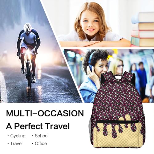 Ice Cream Drip Backpack Kawaii Shoulder Bag,Icecream Backpackdrip Lightweight Daypack for Women Men Bags Travel Hiking-Chocolate4