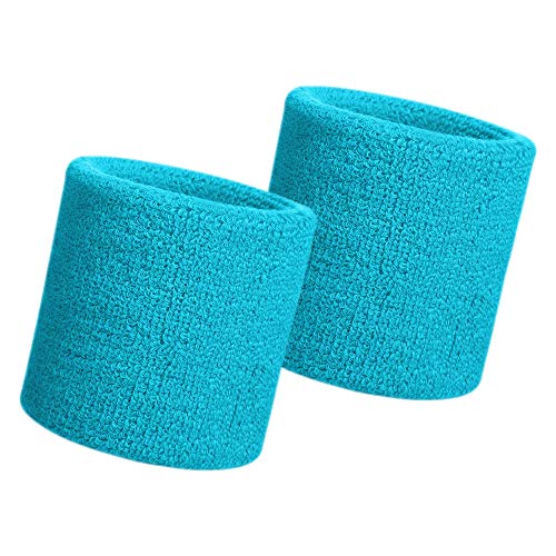 HANERDUN Polsini per Fascia Sportivi Colorati in Cotone ad Alta Elasticità Polsini assorbenti dal Sudore Polsini per Il Sudore per Tennis Sport Basket Ginnastica-Celeste (2 Pz)