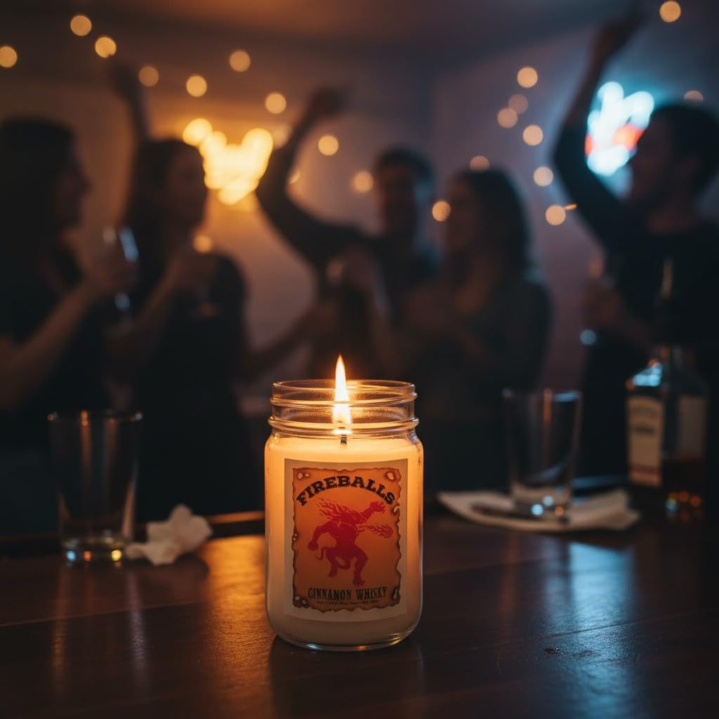 Fireballs Cinnamon Whisky Candle ~ A Candle with Nuts All Natural Premium Soy Wax ~ Red Hot Cinnamon Whiskey ~ Highly Scented ()