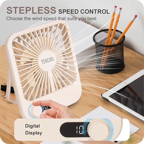 Image of TEKCOOL Slim Portable Desk Fan, 0-100 Speeds Adjustable Mini Fan, Rechargable Fan with Fragrance Function, Long Battery-Life Personal Fan for Home Outdoor, an Aromatherapy Tablet Included(White)