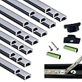 THMOOTHER 20-Pack 3.28FT Pre-Drilled Countersunk Hole LED Strip U Channel Diffuser, Matte Black Flush Mounted Under Cabinet Tape Light Aluminum Low Profile with Milky Cover (20, 3.28FT)
