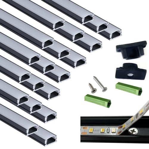 THMOOTHER 20-Pack 3.28FT Pre-Drilled Countersunk Hole LED Strip U Channel Diffuser, Matte Black...