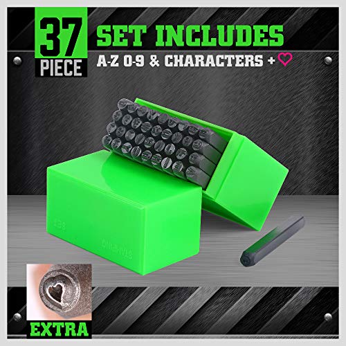 SWANLAKE 37-Piece 4mm Number & Capital Letter Stamp Set (A-Z & 0-9 + Love) Punch Perfect for Imprinting Metal, Plastic, Wood, Leather, 5/32 (4mm)