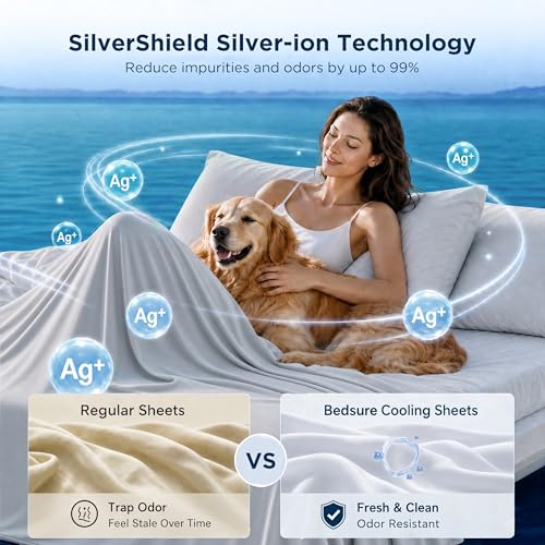Image of Bedsure Cooling Sheets King Size, Silver Infused Bed Sheets, Q-Max>0.46