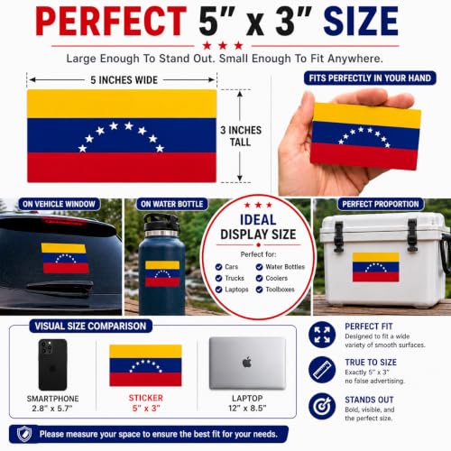 Image of Venezuela Vinyl Flag Stickers, Car Decals, Waterproof Indoor Outdoor, Laptop Stickers, Car Bumper, Venezuelan Flag, 5 x 3 Inches, Set of 3