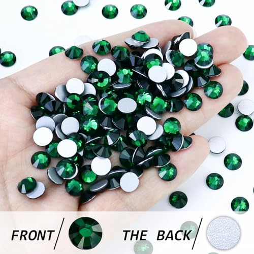 Image of 1440PCS SS6 Crystal Glass Flatback Rhinestones, Round Flat Back Crystal Gems for Nail Art and Craft Clothes, Glue Fix Diamond Stones Emerald /Dark Green (1.9-2.0mm)