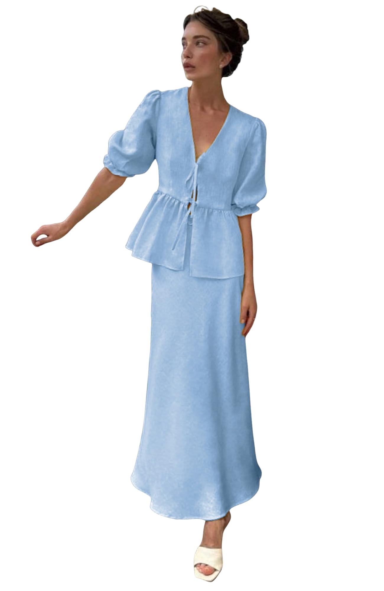 Damski 2-częściowy zestaw bawełnianych bluzek, topów, maxi, eleganckie, długie spódnice, stroje dwuczęściowe, na wiosnę, lato, urlop, odświętne, na co dzień
