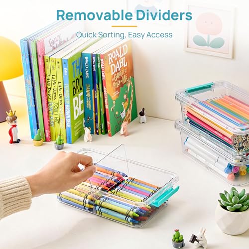 Image of Vtopmart 8 Pack Clear Pencil Box with Removable Divider, BPA-Free Plastic Storage Containers for Pens, Pencils, Crayons, Markers, Craft Supplies and Small Items