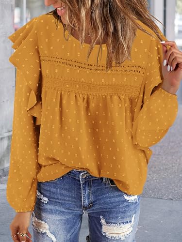 BETTE BOUTIK Womens Boho Fall Long Sleeve Shirts Crewneck Dressy Casual Blouses Trendy Flowy Tops