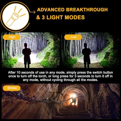 BEYSTE Torches LED Super Bright Rechargeable, Bright High Powered Torch, Powerful Tactical Torch Flash Light, 30000 Lumens Torches Battery Powered USB-C, for Dog Walking Camping Emergency Gift