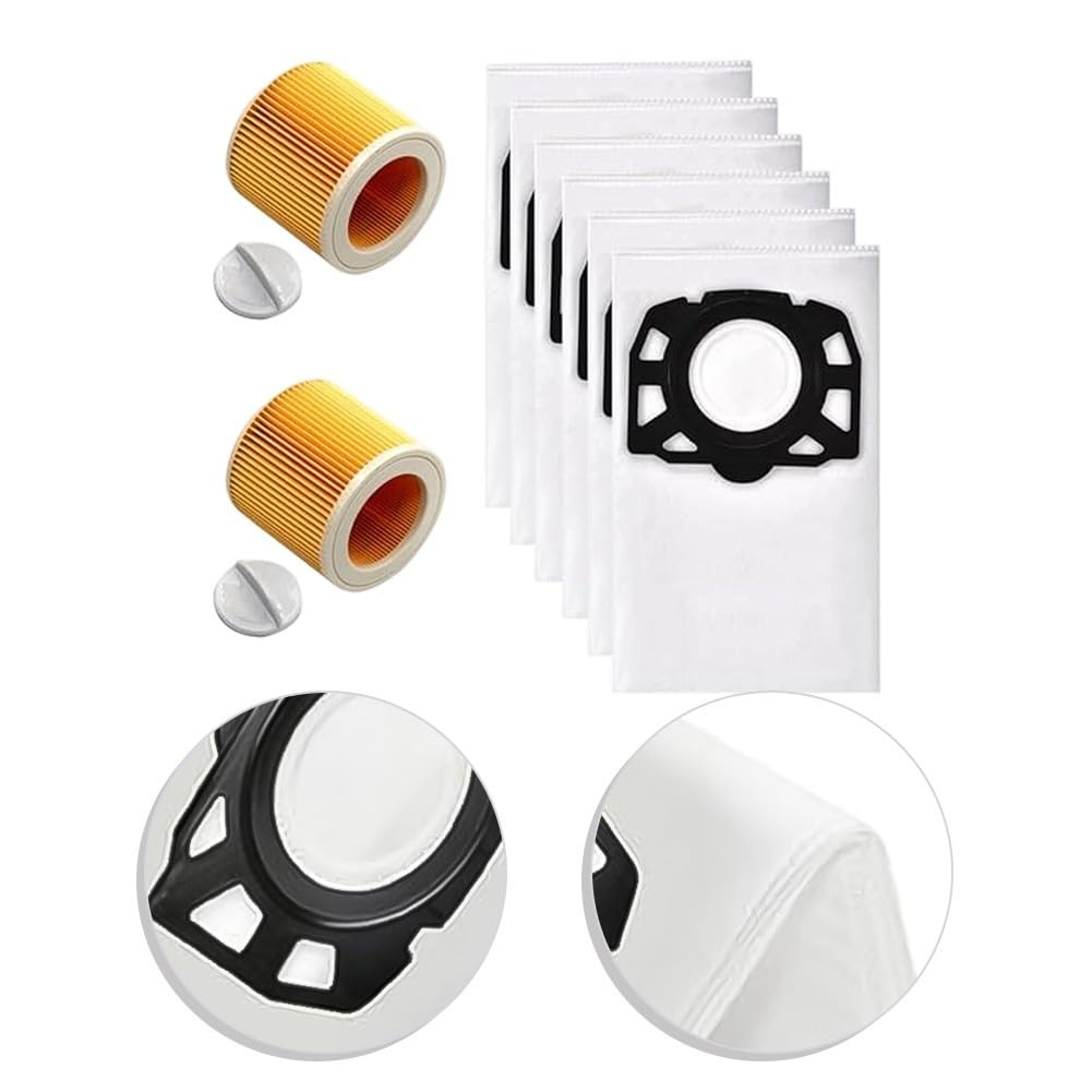 Lot de 6 sacs et filtres de rechange pour aspirateur Kärcher WD3, WD2 et WD4.5 - 6 sacs + 2 filtres en non-tissé pour un nettoyage efficace