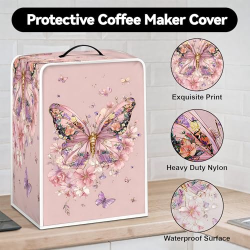 Image of Universal Coffee Maker Cover, Durable Polyester Lightweight Long-Lasting Dustproof Cotton Blend Appliance Protector for Kitchen Countertops (Pink)