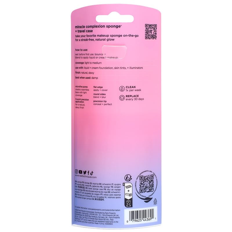 Real Techniques Miracle Complexion Sponge + Travel Case, 2 Count, Multi, 2 count (Pack of 1) - Image 3