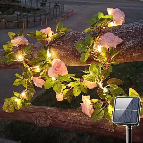 SUAVER Guirlande Lumineuse Solaire Fleur de Rose Décorative Exterieur Guirlande de Lierre Artificielles Étanche Lumière de corde Décor de jardin pour...