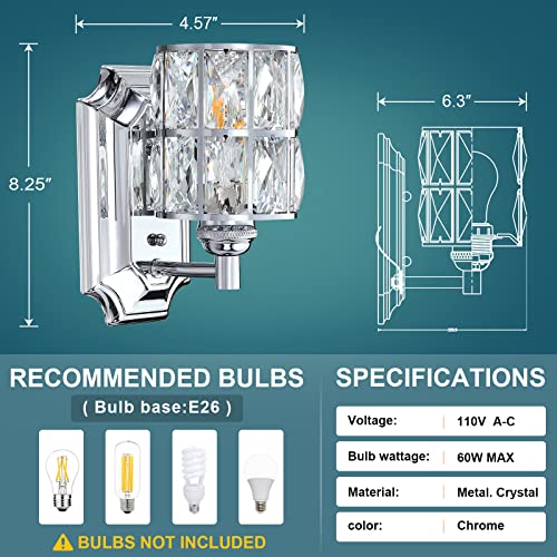 Image of Crystal Wall Sconce Chrome Dry&Wet Dual Use 1 Light 2 Pack UL Certified