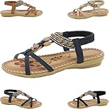 HANYILI 2024 Nuevas Sandalias Planas Trenzadas para Mujer, Zapatos Casuales de Verano con Cuentas Bohemias, Sandalia de Playa elástica con Correa de Tobillo cómoda (UE-37,Azul)