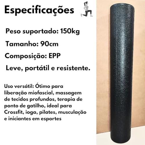 Rolo Para Exercícios 90cm Liberação Miofascial Foam Roller Massagem Pilates Yoga Academia Crossfit R