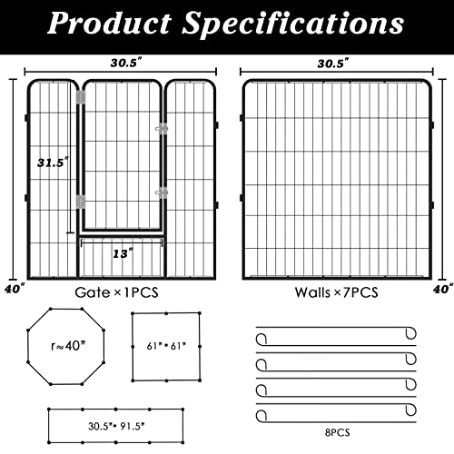 PUKAMI Dog Fence for The Yard, 8/16 Panels 24/32/40 Height x32 inch Width,Puppy Playpen for Small Medium Dog Portable Dog Playpen Exercise Pen for Indoor Outdoor,Pet Playpen Fence for Yard,RV,Camping - Thumbnail 6