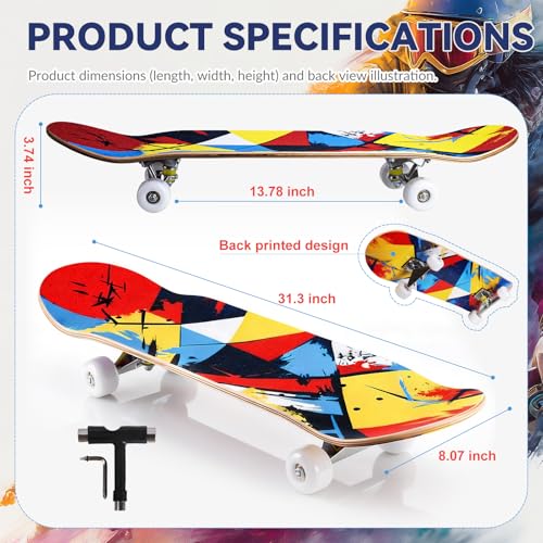 Image of Casual Graffiti Professional Double Kick Skateboard, 31 inch Maple Deck, ABEC-11 Bearings, 95A PU Wheels