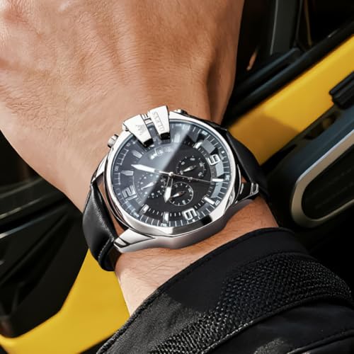 Image of OLEVS Men Watch Big Face Chronograph Waterproof Leather Strap Fashion Watch