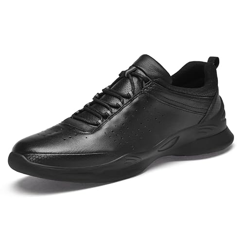 Gosetony Men's Sport Sneakers Black Leather Low-Top