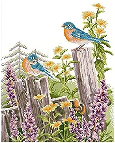 OWN4B Kreuzstich-Set 'Vogel Am Fenster' - Vorgedruckt 11 CT 52x39cm