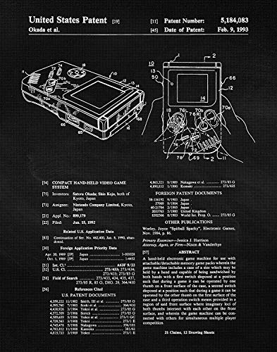 Vintage Gameboy Patent Prints, 1 (11X14) Unframed Photos, Wall Art Decor Gifts Under 15 For Home Office Man Cave College Student Teacher Coach Comic-Con Nintendo Gamers Online Gaming Fan #TOP7