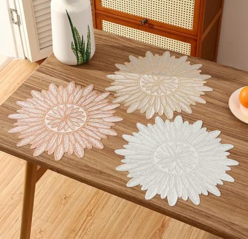 Image of HomeCloud PVC Material Round Shape Table Mat, Dining Table Mat,Table Placemats, Round Mats,Best for Bed-Side Table /Center Table, Dining Table /Shelves (Sun Rosegold, Set of 4)