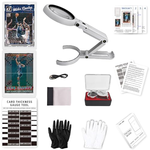 Flinduy Card Centering Grading Tool Sports Cards Grading Kit with Thickness Measuring Card, Clarity Tool Set with LED, Sports Trading Cards Measuring Tools and Accessories