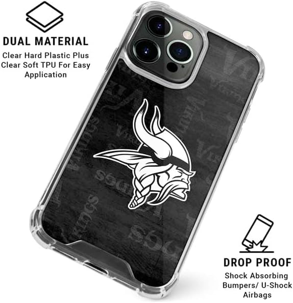 Skinit Clear Phone Case Compatible with iPhone 16 Pro - Officially Licensed NFL Minnesota Vikings Black & White Design