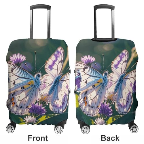 White Purple Butterflies Luggage Cover Elastic Suitcase Protector Case Anti-Scratch Washable Baggage Covers Protector For Traveling, Aircraft Consignment XL3