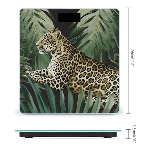 Báscula digital de baño con diseño Leopard Palm Leaf y vidrio templado miniatura 2
