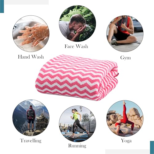 Image of Kuber Industries 5 Pcs Microfiber 19x38 Inch Soft Face Towels for Women and Men | 280 GSM Quick Dry & Absorbent Hanging Hand Towels for Wash Basin Bathroom, Kitchen and Home | Zig Zag - Pink